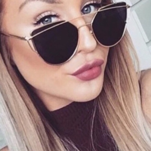 New💕Oversized Cat Eye Gold Aviator Sunglasses - Picture 1 of 4